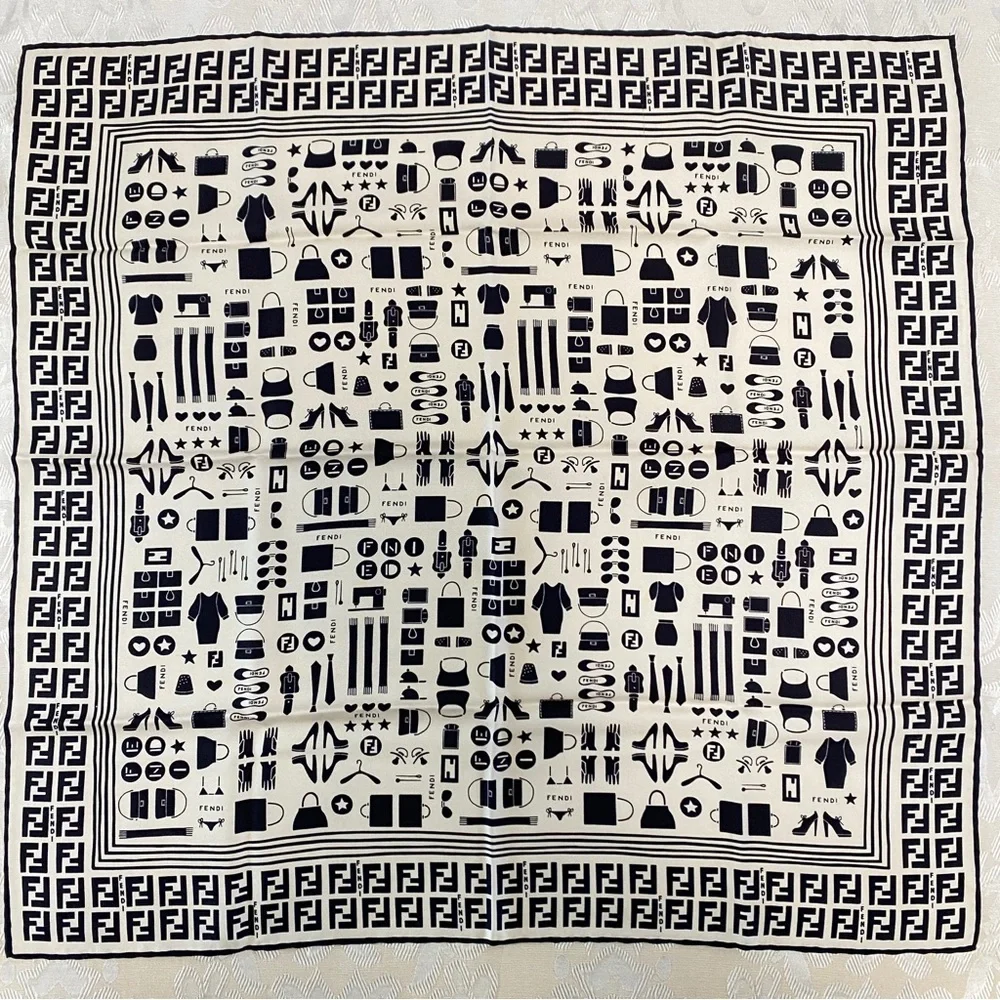Fendi black white logo print Silk